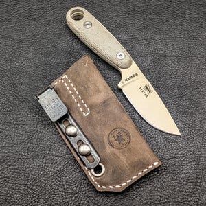 Leather Knife Sheath: Customizable Clip Carry System for ESEE Izula and Kizer Dropbear Fixed Blades 4 - Stone
