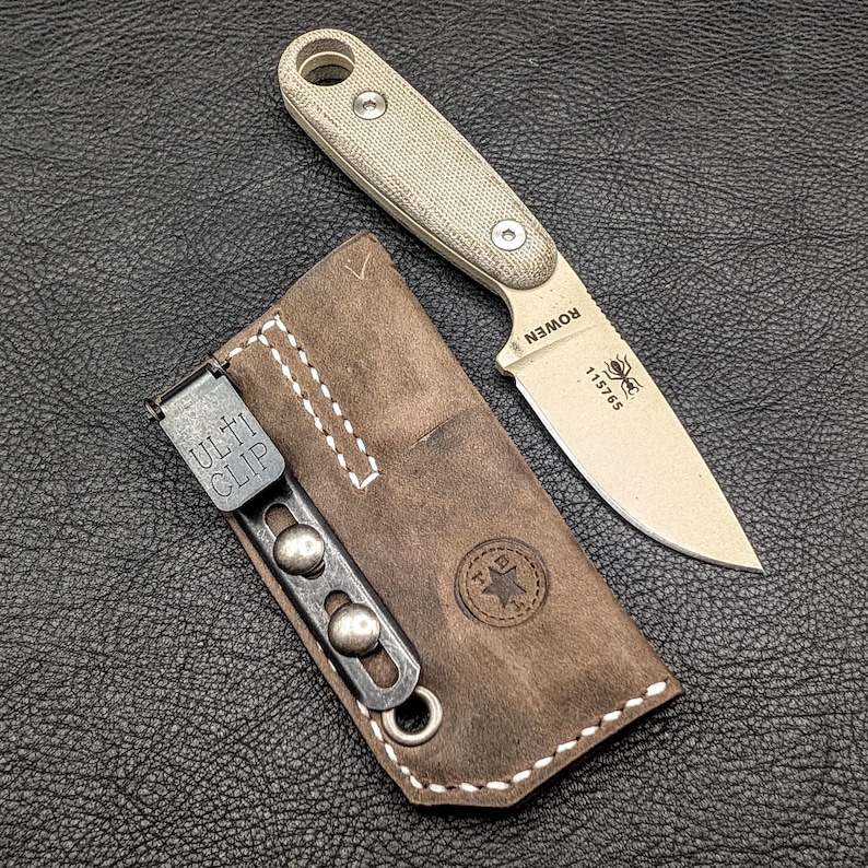 Leather Knife Sheath: Customizable Clip Carry System for ESEE Izula and Kizer Dropbear Fixed Blades 4 - Stone