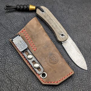 Leather Knife Sheath: Customizable Clip Carry System for Knafs Lander 4 Fixed Blade 4 - Stone