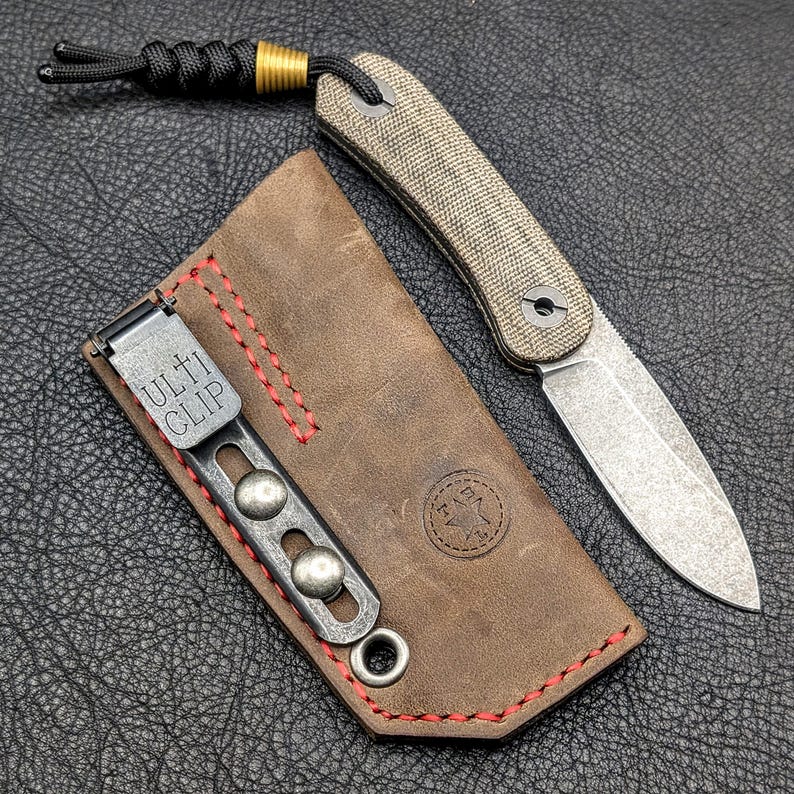 Leather Knife Sheath: Customizable Clip Carry System for Knafs Lander 4 Fixed Blade 4 - Stone
