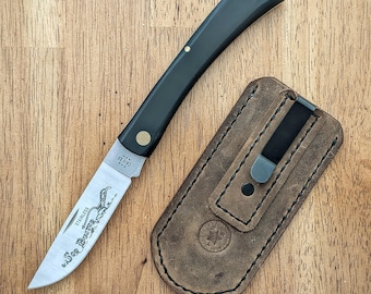 Handmade Leather Pocket Knife Slip: Deep Carry Clip for Buck 110, Case, Swiss Army Knives, Higonokami and others
