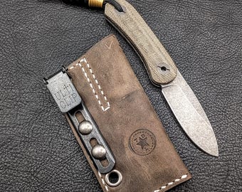 Leather Knife Sheath: Customizable Clip Carry System for Knafs Lander 4 Fixed Blade