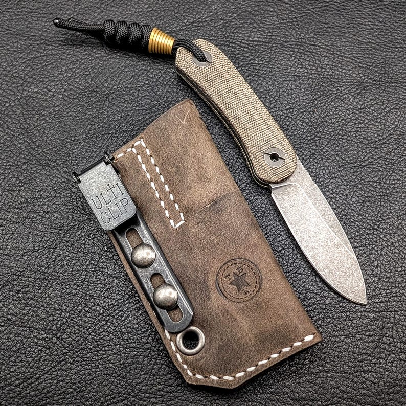 Leather Knife Sheath: Customizable Clip Carry System for Knafs Lander 4 Fixed Blade 5 - Mushroom
