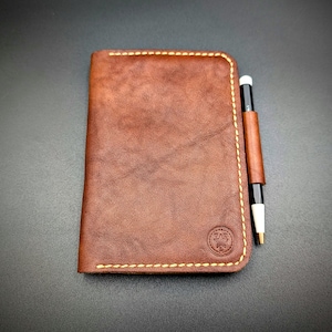 Handmade Leather Field Notes Cover: Passport Notebook, Pen Loop & Card Holder image 2