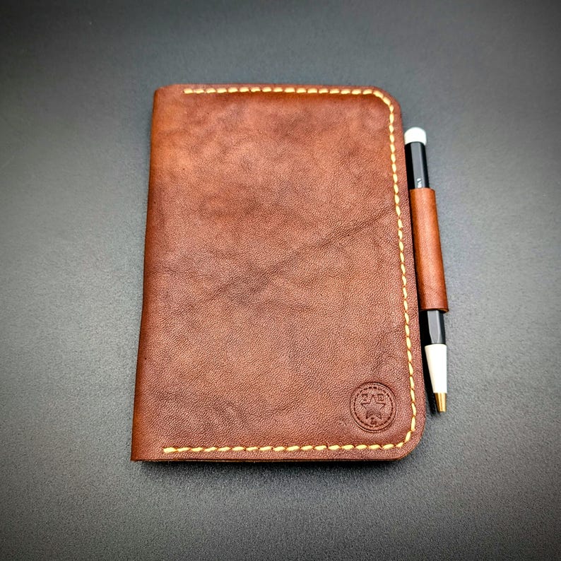 Handmade Leather Field Notes Cover: Passport Notebook, Pen Loop & Card Holder image 2