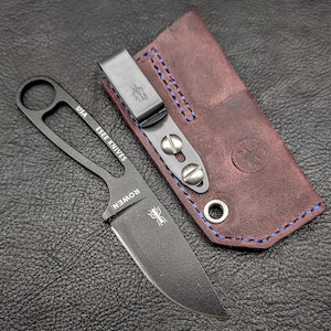 Leather Knife Sheath: Customizable Clip Carry System for ESEE Izula and Kizer Dropbear Fixed Blades 3 - Merlot