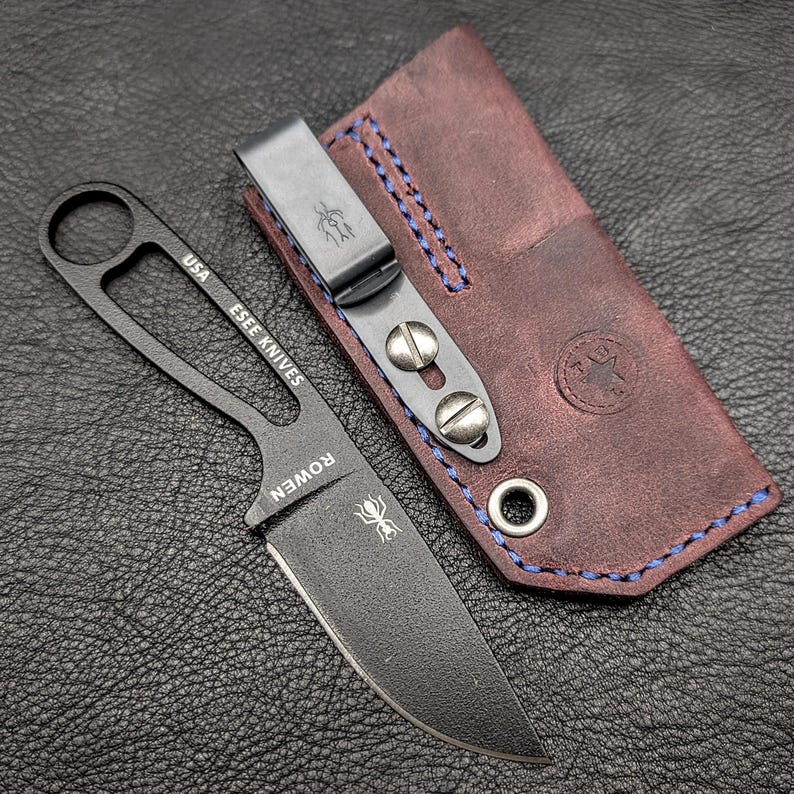 Leather Knife Sheath: Customizable Clip Carry System for ESEE Izula and Kizer Dropbear Fixed Blades 3 - Merlot