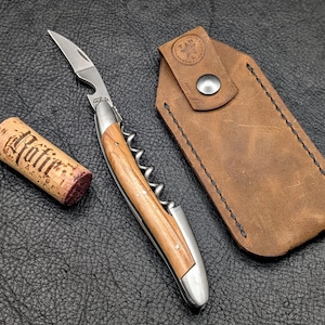 Leather Waiter's Friend Case: Hand Stitched Wine Corkscrew Sheath with Belt Loop