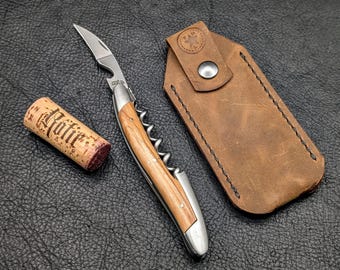 Leather Waiter's Friend Case: Hand Stitched Wine Corkscrew Sheath with Belt Loop