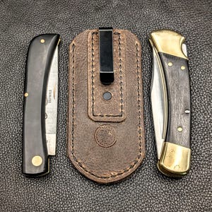 Handmade Leather Pocket Knife Slip: Deep Carry, Non-Clip Folder - Buck 110/112/Higonokami/Swiss Army Knives