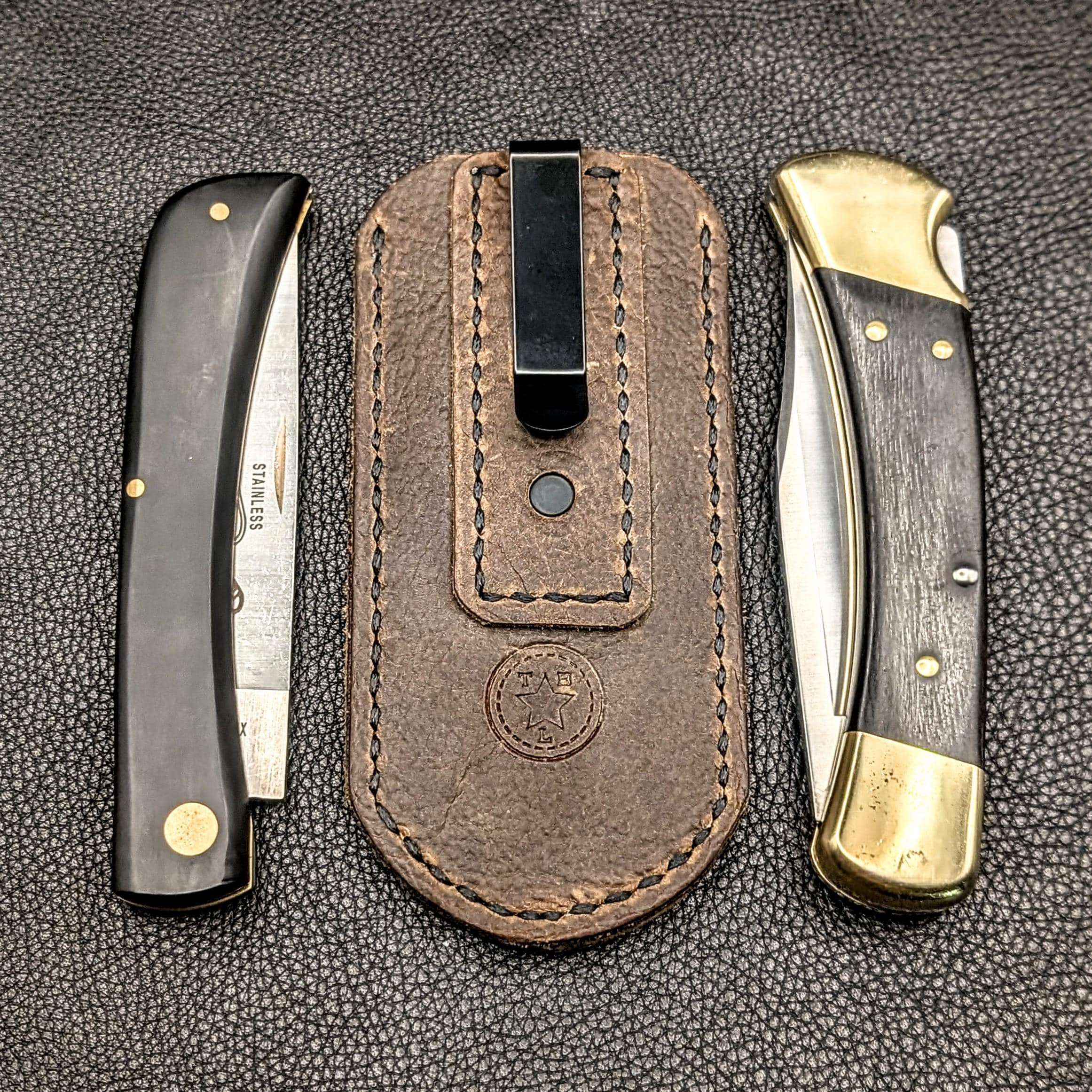 Handmade Leather Pocket Knife Slip: Deep Carry - Buck 110, Swiss Army Knives