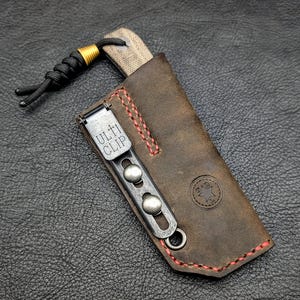 Leather Knife Sheath: Customizable Clip Carry System for Knafs Lander 4 Fixed Blade image 4