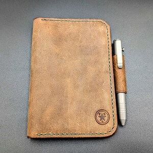 Handmade Leather Field Notes Cover: Passport Notebook, Pen Loop & Card Holder image 6