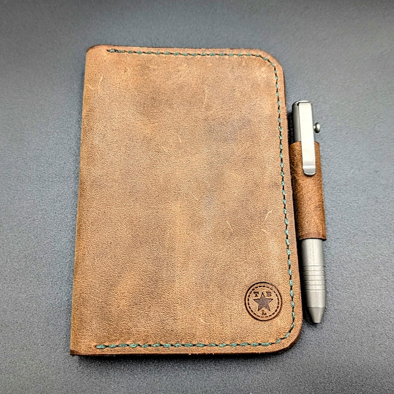 Handmade Leather Field Notes Cover: Passport Notebook, Pen Loop & Card Holder image 6