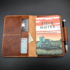 Handmade Leather Field Notes Cover: Passport Notebook, Pen Loop & Card Holder