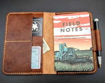 Handmade Leather Field Notes Cover: Passport Notebook, Pen Loop & Card Holder