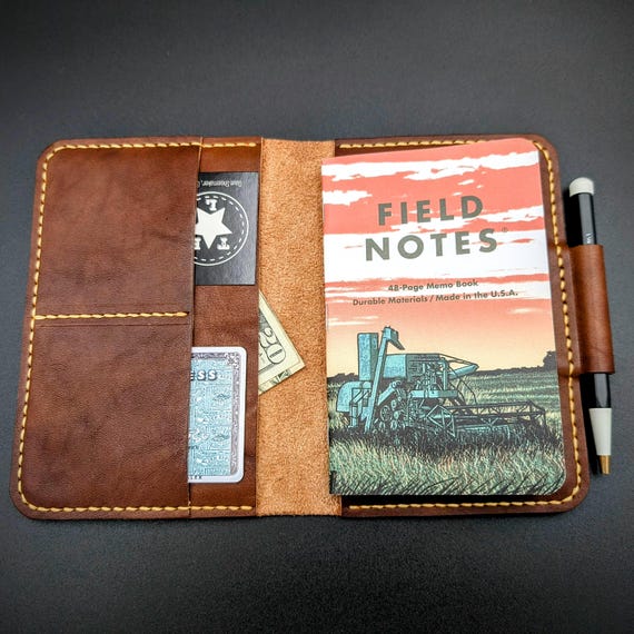 Handmade Leather Field Notes Cover: Passport Notebook, Pen Loop & Card Holder