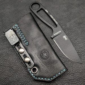 Leather Knife Sheath: Customizable Clip Carry System for ESEE Izula and Kizer Dropbear Fixed Blades 2 - Black