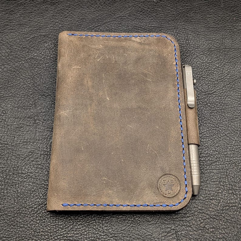 Handmade Leather Field Notes Cover: Passport Notebook, Pen Loop & Card Holder image 4