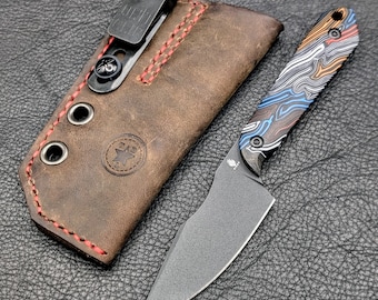 Leather Knife Sheath: Customizable Clip Carry System for Kizer Mini Harpoon Fixed Blade