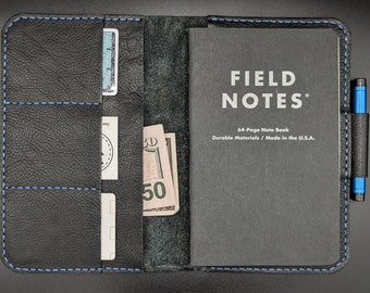 Handmade Leather Field Notes Large Notebook Cover with Pen Loop & Card Holder