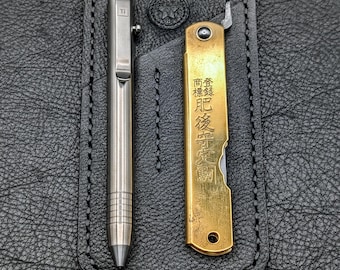 The Gent Mini - Leather Two-Slot Pocket Organizer: Pen & Knife Wallet