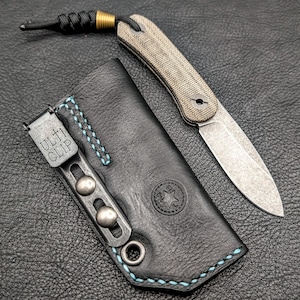 Leather Knife Sheath: Customizable Clip Carry System for Knafs Lander 4 Fixed Blade 2 - Black