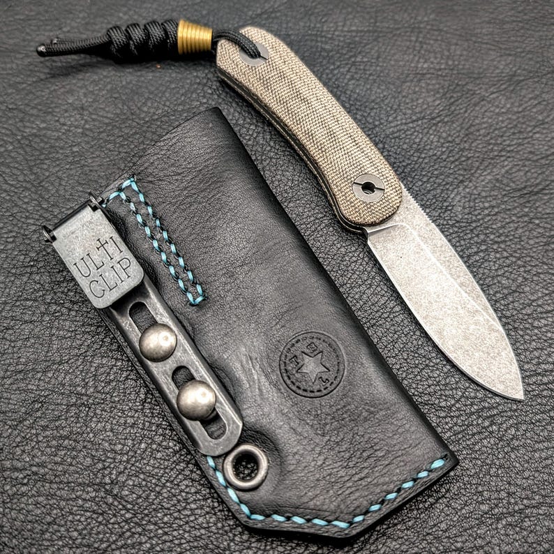 Leather Knife Sheath: Customizable Clip Carry System for Knafs Lander 4 Fixed Blade 2 - Black