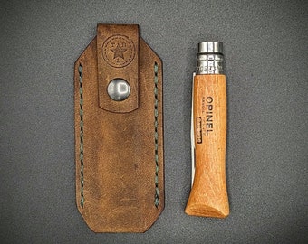 Leather Knife Belt Sheath for Opinel No. 7/8 knives with Snap Closure