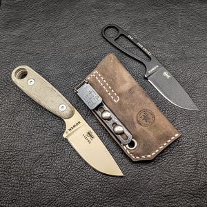 Leather Knife Sheath: Customizable Clip Carry System for ESEE Izula and Kizer Dropbear Fixed Blades