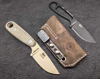 Leather Knife Sheath: Customizable Clip Carry System for ESEE Izula and Kizer Dropbear Fixed Blades