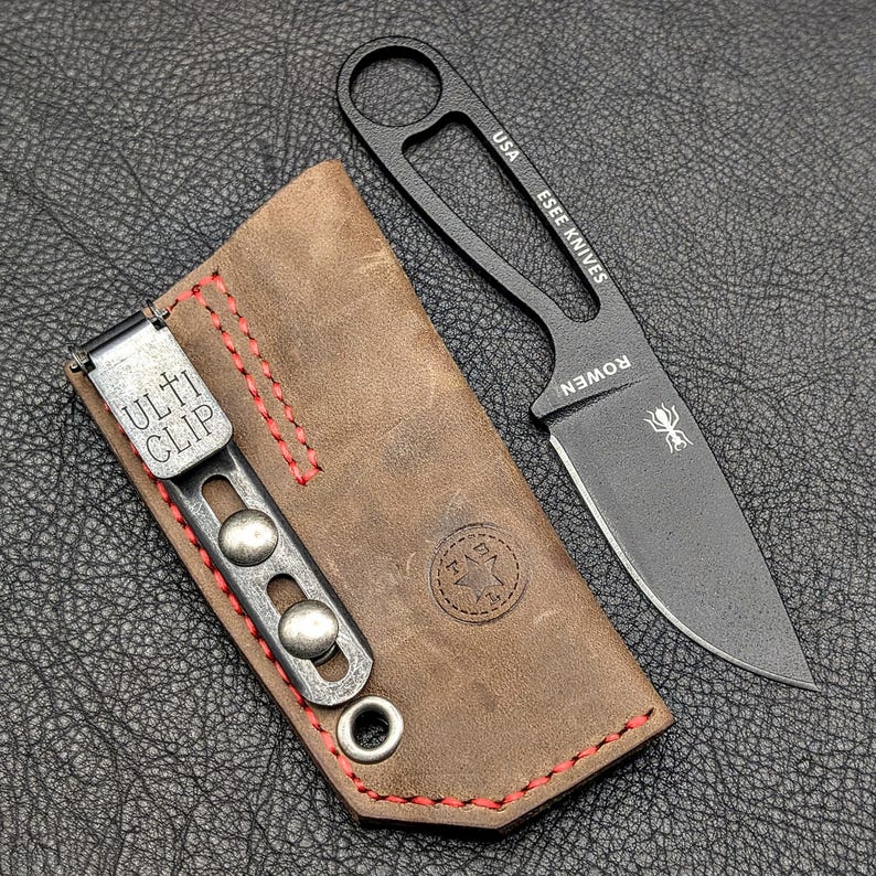 Leather Knife Sheath: Customizable Clip Carry System for ESEE Izula and Kizer Dropbear Fixed Blades image 17