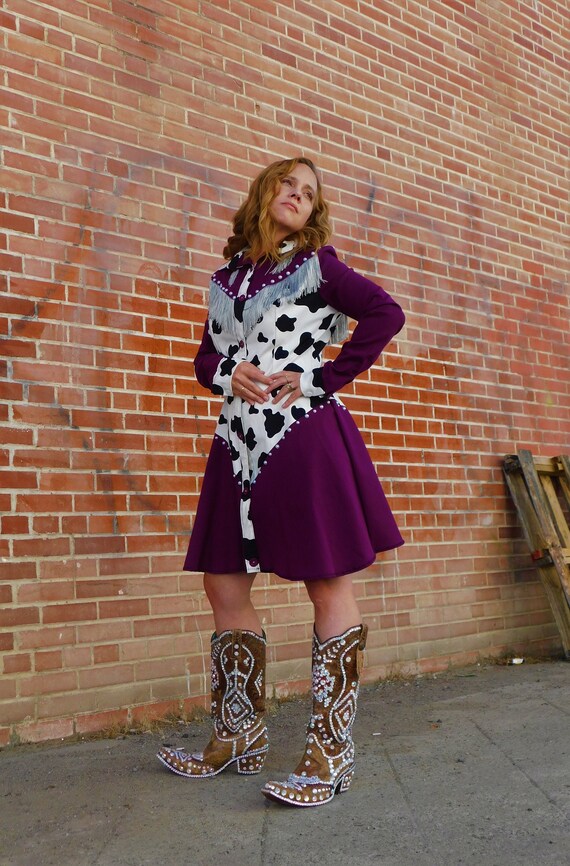 purple cow print dress