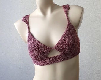 Häkeltop Häkel Crop Top Bikini Stricken Fuchs Rot Rost Braun Bralette Hippie Boho