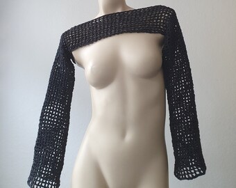 Crochet Shrug Sleeves Bolero Cuffs Mesh Net Arm Warmers Techno Sweater Cardigan