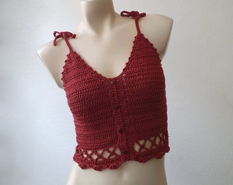 Knopfleiste Häkeltop | Häkel Crop Top Bralette Bikini Boho Hippie