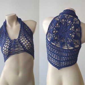 Häkel Mandala Weste Hippie Boho Goa Festival blau bronze lila