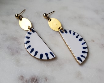 Spanish Tile - Polymer Clay Earrings | Hand painted Earrings | Blue & White Earrings | Tile Earrings | Handmade Tile Earrings | Statement
