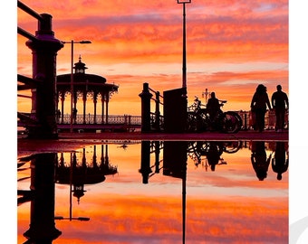 Brighton Sunset Photography Print - Colourful Sunset - Orange Sky - Sunset Wall Art - Beach Sunset
