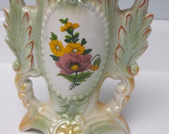 Handbemalte Vintage-Vase aus Mohnblumen-Perlglanz-Lusterware, hergestellt in Brasilien.