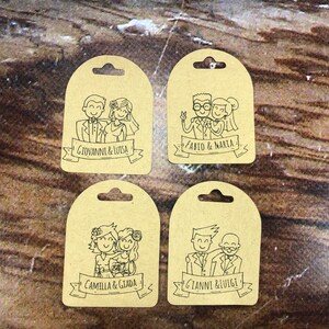 15 cartellini tag bigliettini personalizzati con nomi disegno a scelta per bomboniere cerimonie matrimonio unioni civili nozze etero o gay