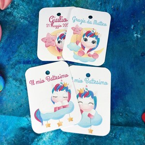 10 cartellini tag biglietti unicorno personalizzati bomboniere segnaposto battesimo nascita babyshower compleanno cresima comunione nozze