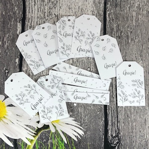 12 cartellini tag bigliettini ringraziamento personalizzati con frase per bomboniere cerimonie matrimonio comunione battesimo cresima nozze