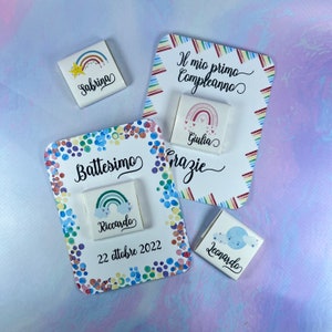 Cioccolatini con arcobaleno personalizzati sfusi o con cartoncino comunione cresima battesimo nozze nascita compleanno bomboniera segnaposto