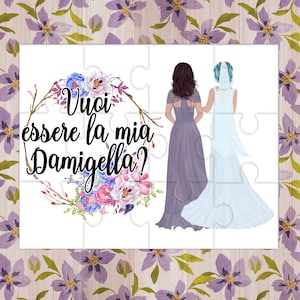 Vuoi essere la mia damigella o testimone? Piccolo Puzzle personalizzato testimone femmina damigella sposa abito capelli frase personalizzata