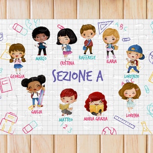 Puzzle ricordo dell’anno scolastico, con i componenti della classe personalizzato con nomi e classe regalo per la maestra ricordo per alunni