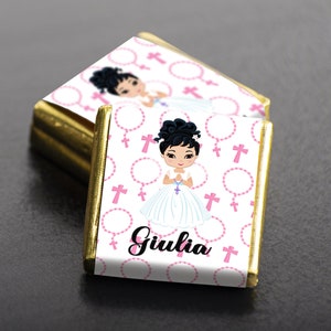 Cioccolatini personalizzati fondenti o al latte per comunione cresima bambina con nome bomboniera segnaposto regalo fine festa