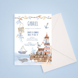 Set da 10 inviti con busta tema mare bambini personalizzati 13x18 per compleanno battesimo cresima comunione partecipazione faro spiaggia