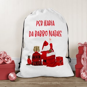 Sacca personalizzata per i regali di Babbo Natale personalizzato con nome e disegni di bambino borsa natalizia confezione per regali natale