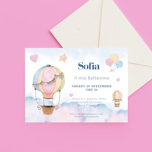 Set da 10 inviti con busta tema mongolfiere bambini personalizzati 13x18 compleanno battesimo cresima comunione partecipazione mongolfiera